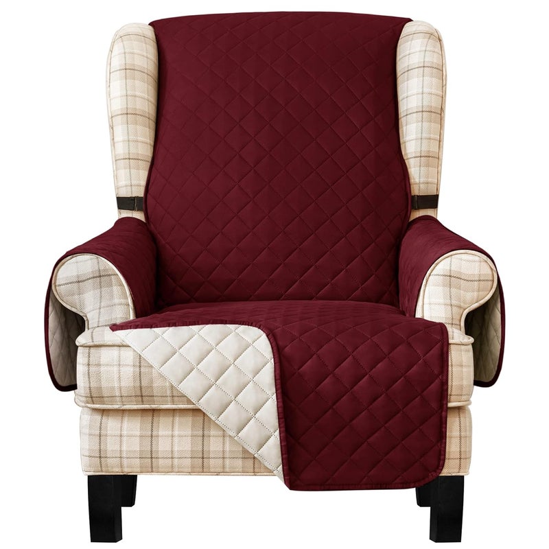 DyFun Wingback Chair Slipcover 1 Piece Wing Backed Chair Cover Reversible Armchair Cover Stretch Arm Chair Covers with Pocket for Living Room Furniture Protector for Pets Kids Wine - Image 1