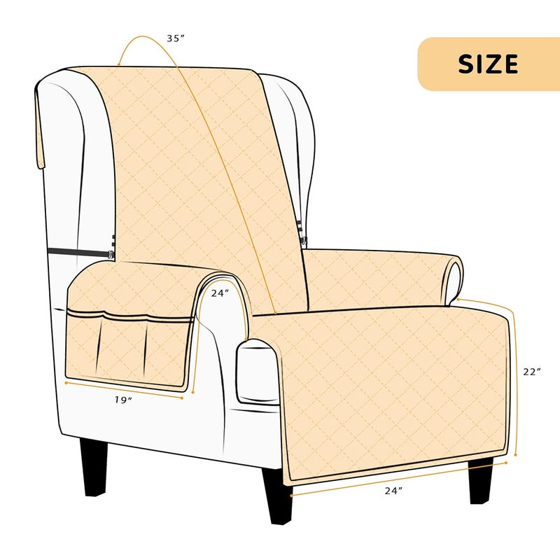 DyFun Wingback Chair Slipcover 1 Piece Wing Backed Chair Cover Reversible Armchair Cover Stretch Arm Chair Covers with Pocket for Living Room Furniture Protector for Pets Kids Wine - Image 2