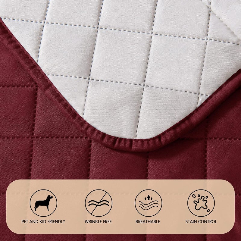 DyFun Wingback Chair Slipcover 1 Piece Wing Backed Chair Cover Reversible Armchair Cover Stretch Arm Chair Covers with Pocket for Living Room Furniture Protector for Pets Kids Wine - Image 3