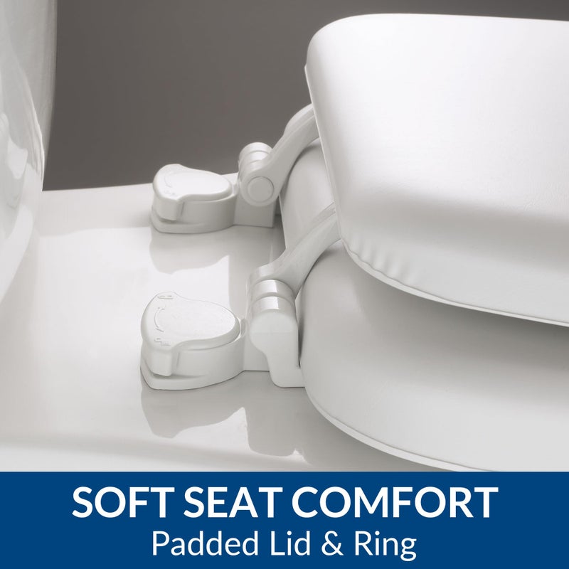 Mayfair Padded Toilet Seat, Cushioned Soft Vinyl over Wood Core Seat, Secure Hinges, Easy Clean, Made in USA, Round, White - Image 3