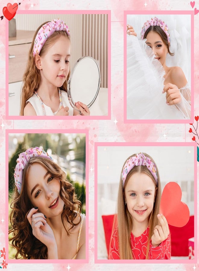 PANTIDE Conversation Heart Jeweled Knotted Headband - Valentine's Day XOXO Love Candy Rhinestone Embellished Headband Wide Top Knot Fashion Hair Accessories Birthday Gift for Women Lover (Pink Plaid) - Image 5