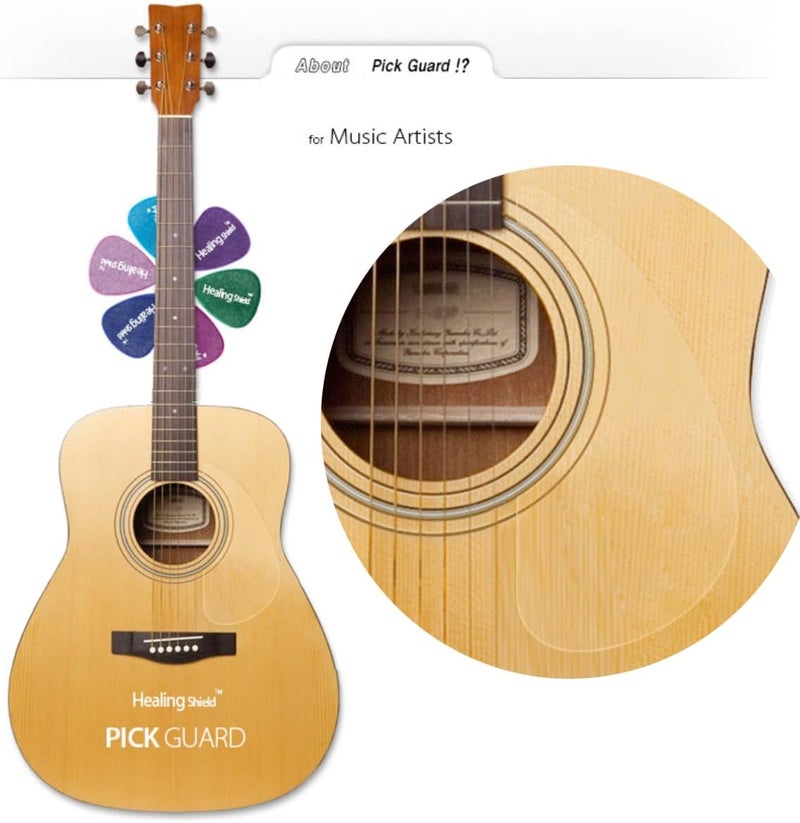 Healing Shield Premium Acoustic Guitar Pickguard Pick Guard, Transparent Self-Adhesive, Scratch Resistant Protection Coating, Anti-Dust, Anti-Fingerprint, Made in South Korea, Clear Matte, Basic Type - Image 2