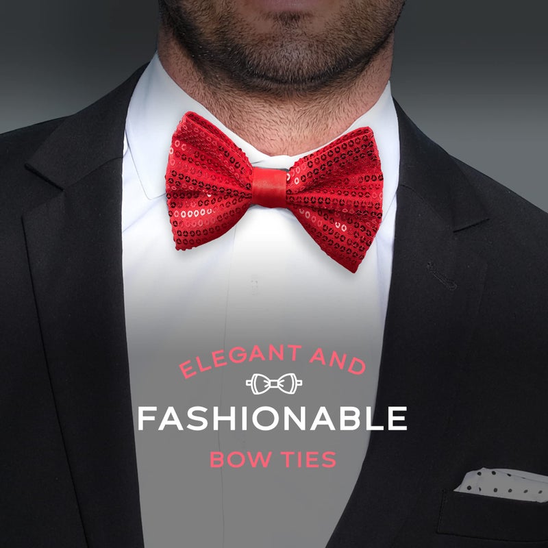 Man of Men Sequin Bow Ties for Men - Pre-tied Adjustable Length Bowtie, Many Colors to Choose From (Red) - Image 3