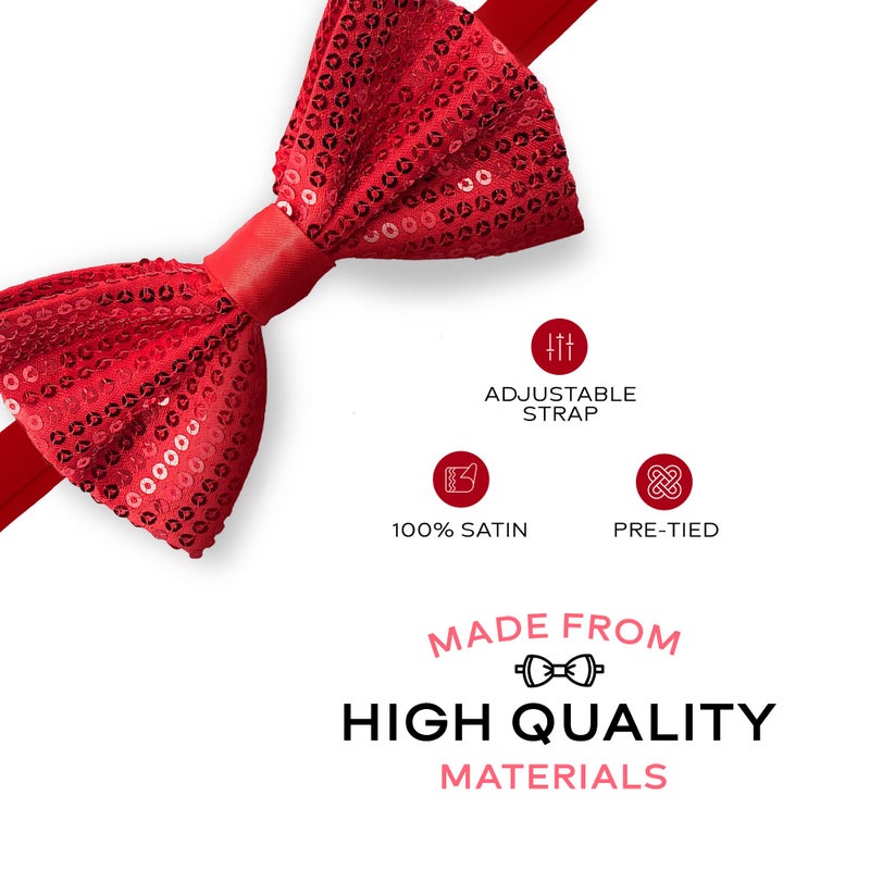 Man of Men Sequin Bow Ties for Men - Pre-tied Adjustable Length Bowtie, Many Colors to Choose From (Red) - Image 2