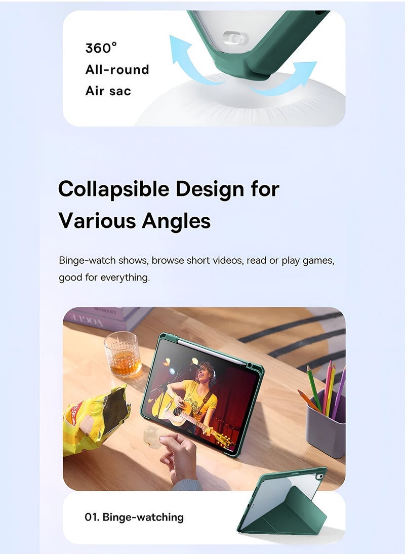 إلترازون Apple iPad Air 2025 (7th Generation) M3 13-Inch Case – Symmetry 360 Smart Folio Cover with Auto Wake/Sleep, Leather Texture Front, Transparent Back  Built-in Pen Holder – Dark Green - Image 3