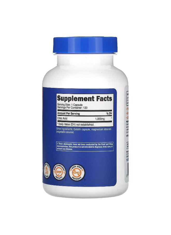 Nutricost Nutricost, Citric Acid, 1,000 mg, 120 Capsules  - Image 2
