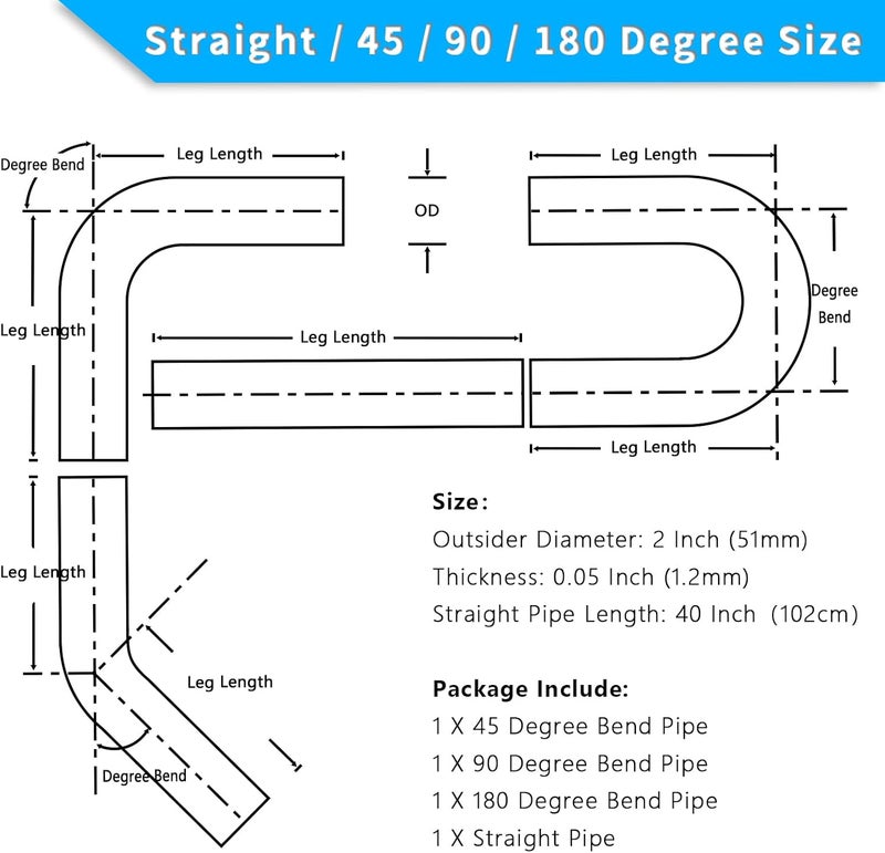 FGJQEFG 2 Inch DIY Custom Mandrel Exhaust Pipe Kit - 4PCS T304 Stainless Steel - Image 2