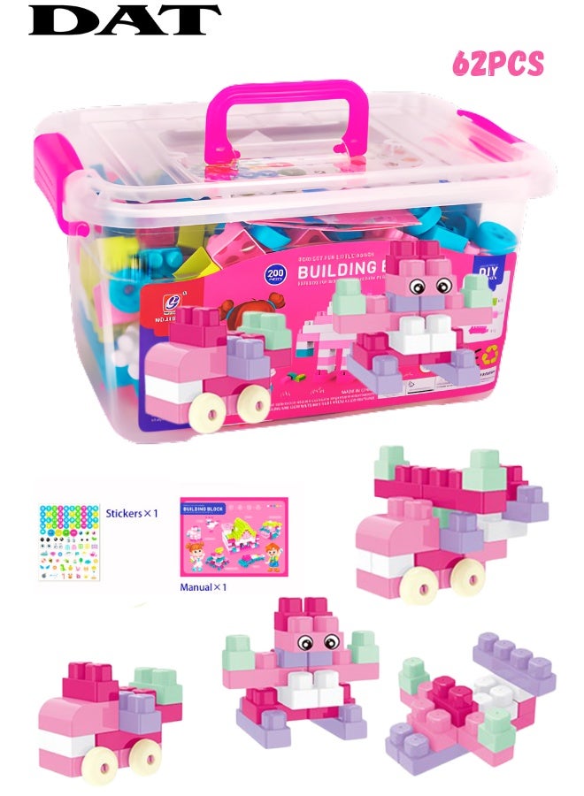 DAT Colorful Building Blocks Set for Kids (62 PCS) – Creative Educational Toy for Boys & Girls with Storage Box - Image 1
