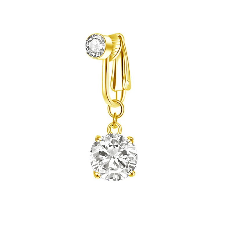 POYAMUSE Butterfly Heart Fake Belly Ring for Women, Faux Piercing Jewelry - Clip On Belly Button Rings Non Piercing - Round-Gold - Image 1