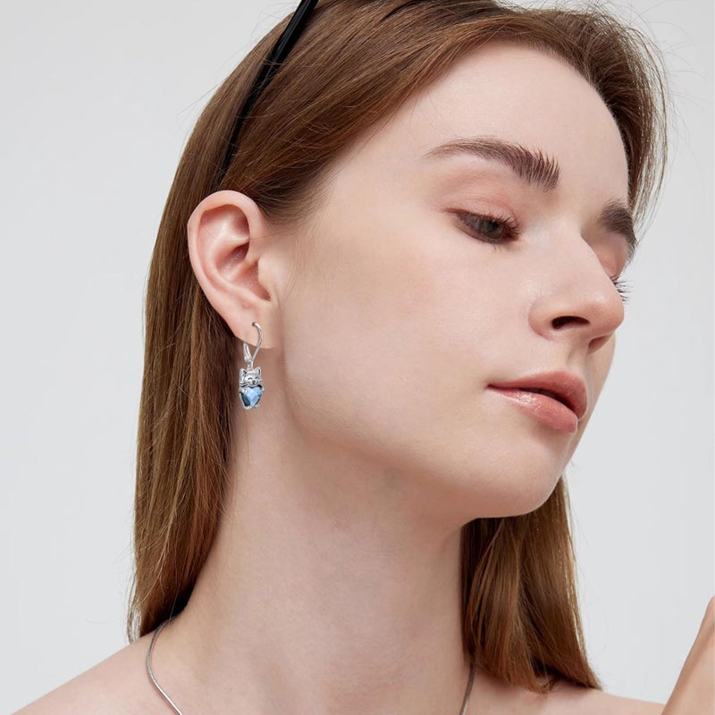 JUSTKIDSTOY Hypoallergenic Cat Earrings 925 Sterling Silver Cute Animal Kitten Leverback Dangle Drop Hoop Earrings Cat Jewelry Gifts for Women Girls Pet Lover - Image 4