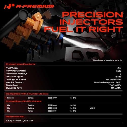 A-Premium APremium Fuel Injectors Set of 4 Compatible with Hyundai Sonata 20062007 Kia Optima 20062008 Rondo 20072009 24L - Image 3