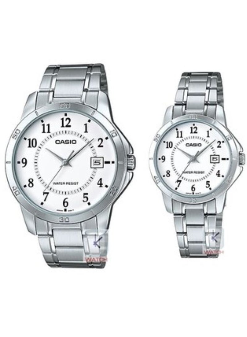 CASIO Analog White Dial Stainless Steel Band Couple Watch Set MTP/LTP-V004D-7B - Image 1