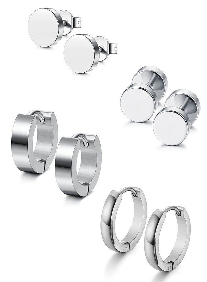 Jstyle 4 Pairs Hypoallergenic Stainless Steel Earrings For Sensitive Ears Simple Stud and Hoop Earrings Huggie Earring Set 18G, Small, Stainless Steel - Image 1