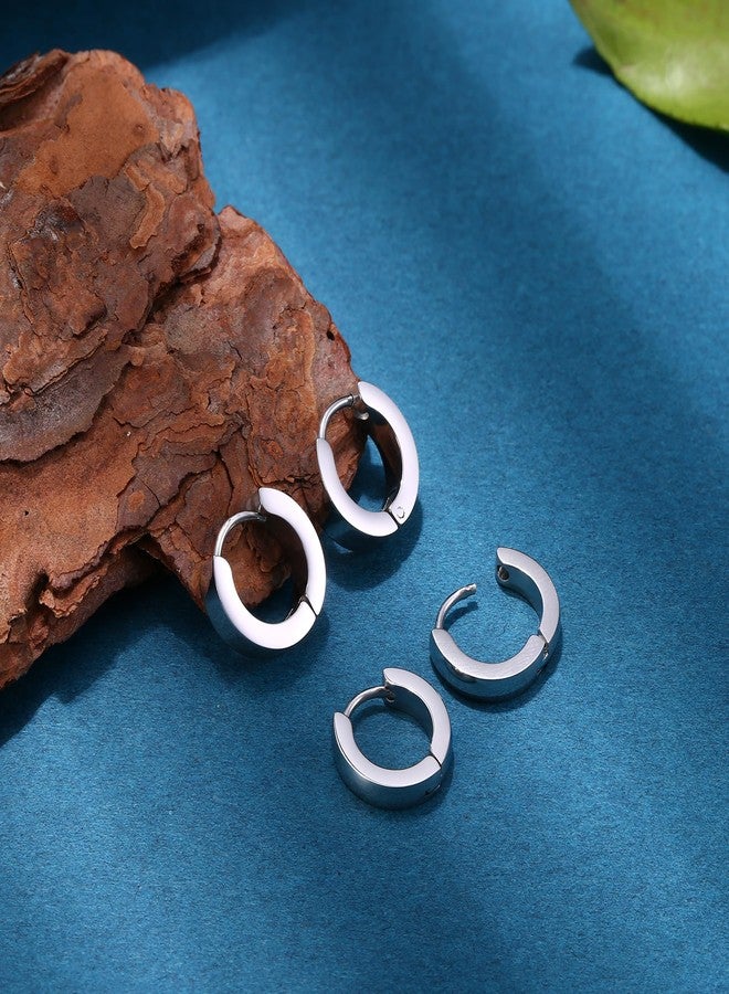 Jstyle 4 Pairs Hypoallergenic Stainless Steel Earrings For Sensitive Ears Simple Stud and Hoop Earrings Huggie Earring Set 18G, Small, Stainless Steel - Image 5