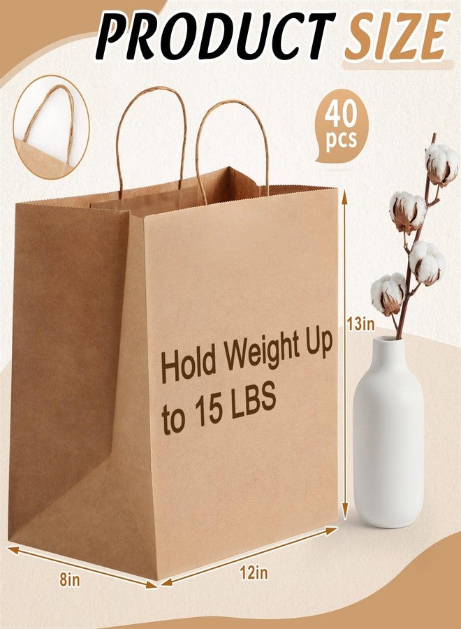 Marspark 40 Pack Brown Paper Bags with Handles, 12 x 8 x 13 Inch Extra Large Kraft Shopping Bags, 120 GSM Thick Wide Bottom, Holds up to 15 Lbs for Retail, Small Business, Bakery, Pastries & Gifts - Image 2