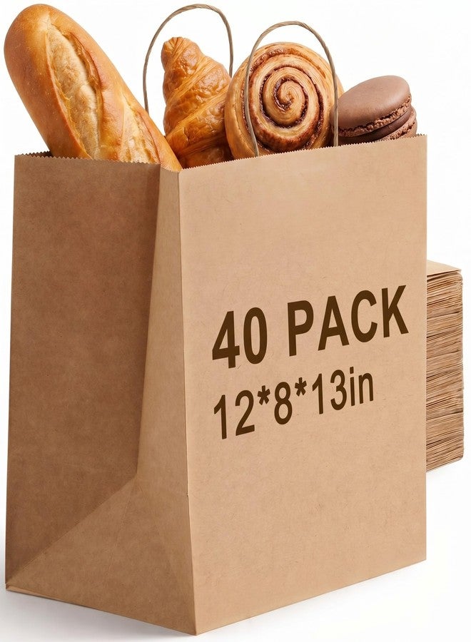 Marspark 40 Pack Brown Paper Bags with Handles, 12 x 8 x 13 Inch Extra Large Kraft Shopping Bags, 120 GSM Thick Wide Bottom, Holds up to 15 Lbs for Retail, Small Business, Bakery, Pastries & Gifts - Image 1