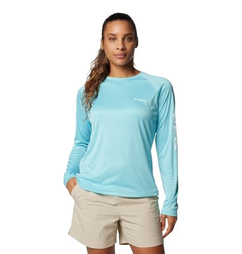 Columbia Womens PFG Tidal Tee II Long Sleeve Sun Protection Shirt Clear BlueWhite Logo Medium - Image 1