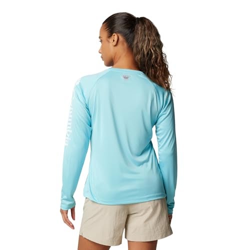 Columbia Womens PFG Tidal Tee II Long Sleeve Sun Protection Shirt Clear BlueWhite Logo Medium - Image 3