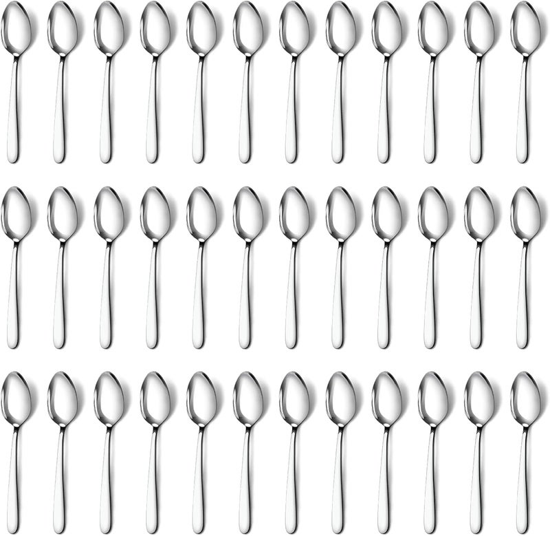 Pleafind 36 Pieces Teaspoons Set (6.2 inch), Spoon Silverware, Stainless Steel Tea Spoons, Mirror Polished Small Teaspoon, Dessert Spoons for Home, Kitchen, Restaurant, Dishwasher Safe - Image 1