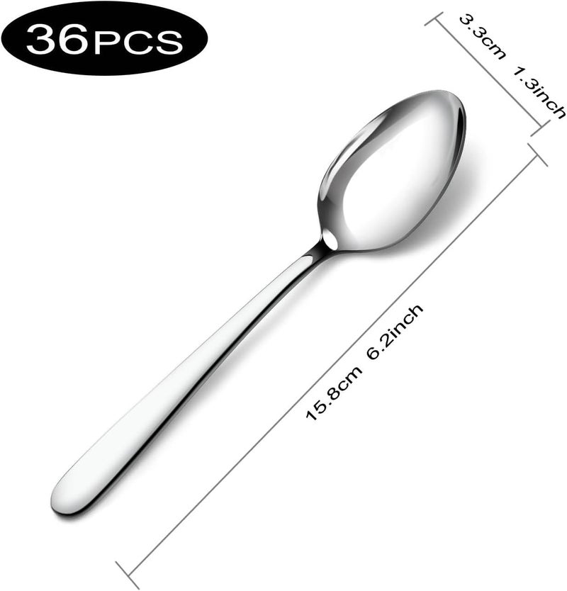 Pleafind 36 Pieces Teaspoons Set (6.2 inch), Spoon Silverware, Stainless Steel Tea Spoons, Mirror Polished Small Teaspoon, Dessert Spoons for Home, Kitchen, Restaurant, Dishwasher Safe - Image 2