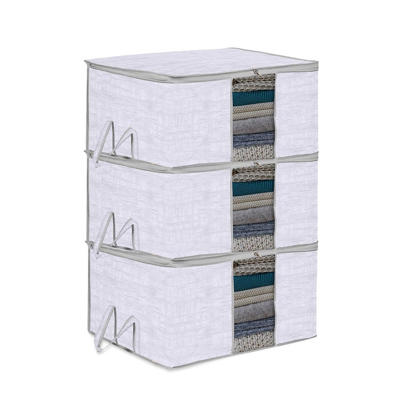 Kuber Industries Underbed Storage Bag Clothes Storage Organizer Clear Window Blanket Cover Cloth Organizer with Handle Jute Printed BagDesign Large Pack of 3 Gray - Image 1