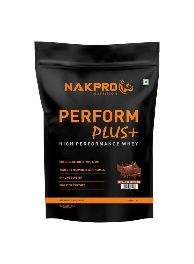 NAKPRO Perform Plus+ Whey Protein Concentrate with Digestive Enzymes | 24g Protein, 5.7g BCAA | Easy Mixing, Easy Digesting (1 Kg, Double Rich Chocolate) - Image 1