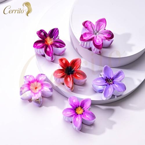 Cerrito 6 Pcs Small Flower Hair Claw Clips for Women & Girls – Colorful Durable Nonslip Clamps with Strong Hold for Thick & Thin Hair, Neutral Mini Hair Accessories for Everyday Styling (Multicolor) - Image 2