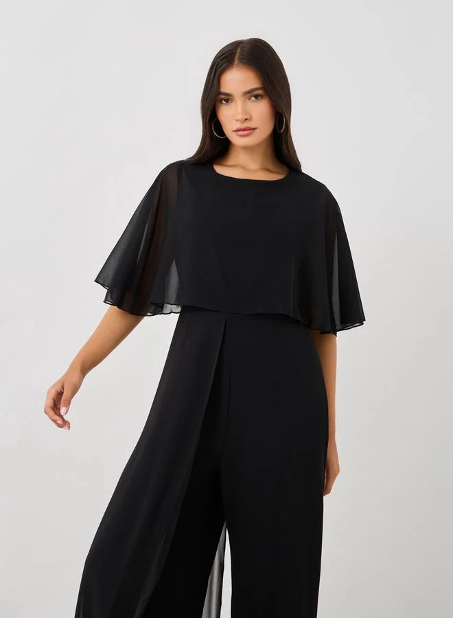 Styli Styli Solid Cape Sleeve Wide Leg Jumpsuit