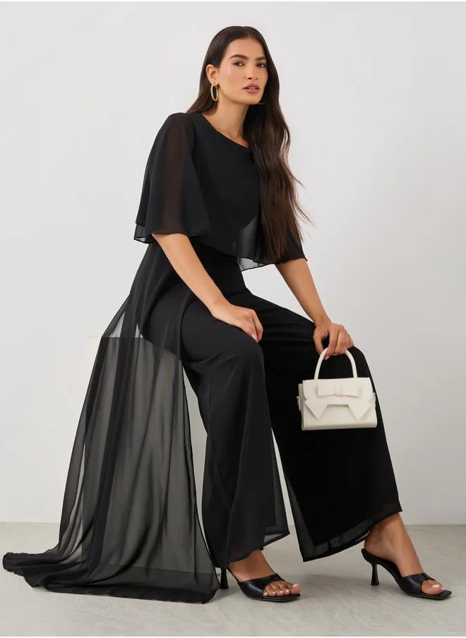 Styli Styli Solid Cape Sleeve Wide Leg Jumpsuit