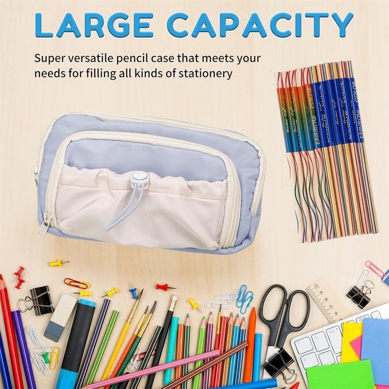 Large Capacity Pencil Case, 4 Compartment Pen Bag, Cute Stationary Organizer for School and Office, Ideal for Teen Girls and Boys, Blue - Image 5
