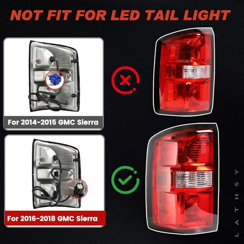 Lathsy Tail Light Compatible With 2016 2017 2018 2019 GMC Sierra 1500 2500HD 3500HD Taillights Taillamps Brakelights with Bulbs Left Driver Side Replace Part Number:84288724 Halogen - Image 4