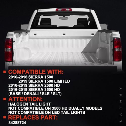 Lathsy Tail Light Compatible With 2016 2017 2018 2019 GMC Sierra 1500 2500HD 3500HD Taillights Taillamps Brakelights with Bulbs Left Driver Side Replace Part Number:84288724 Halogen - Image 2