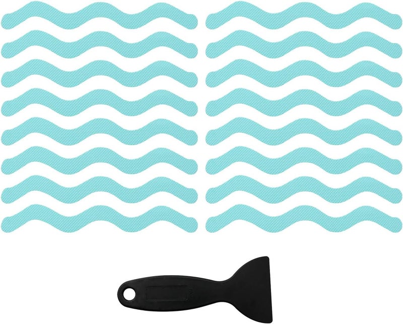 klarako 24pcs Wavy Pattern Blue Transparent Nonslip Stickers 1.3x18cm Anti Slip Shower Stickers with Scraper for Bathtub, Tile, Wood Floor - Image 1
