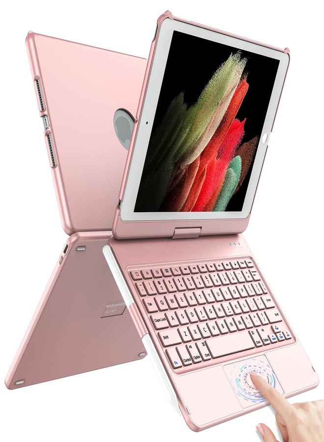 TQQ Touch for iPad 9th Generation Case with Keyboard (10.2", 2021), Multi-Touch Trackpad, 360° Rotatable Protective Cover for iPad Keyboard 9th/8th/7th Gen with Pencil Holder (Rose Gold) - Image 1