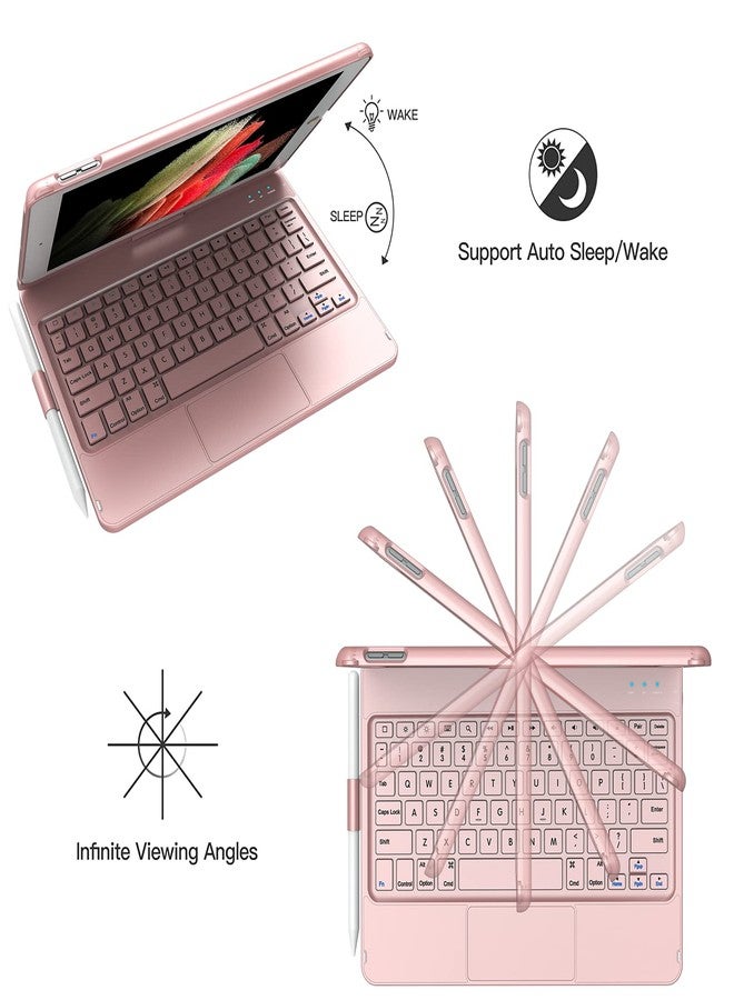 TQQ Touch for iPad 9th Generation Case with Keyboard (10.2", 2021), Multi-Touch Trackpad, 360° Rotatable Protective Cover for iPad Keyboard 9th/8th/7th Gen with Pencil Holder (Rose Gold) - Image 4