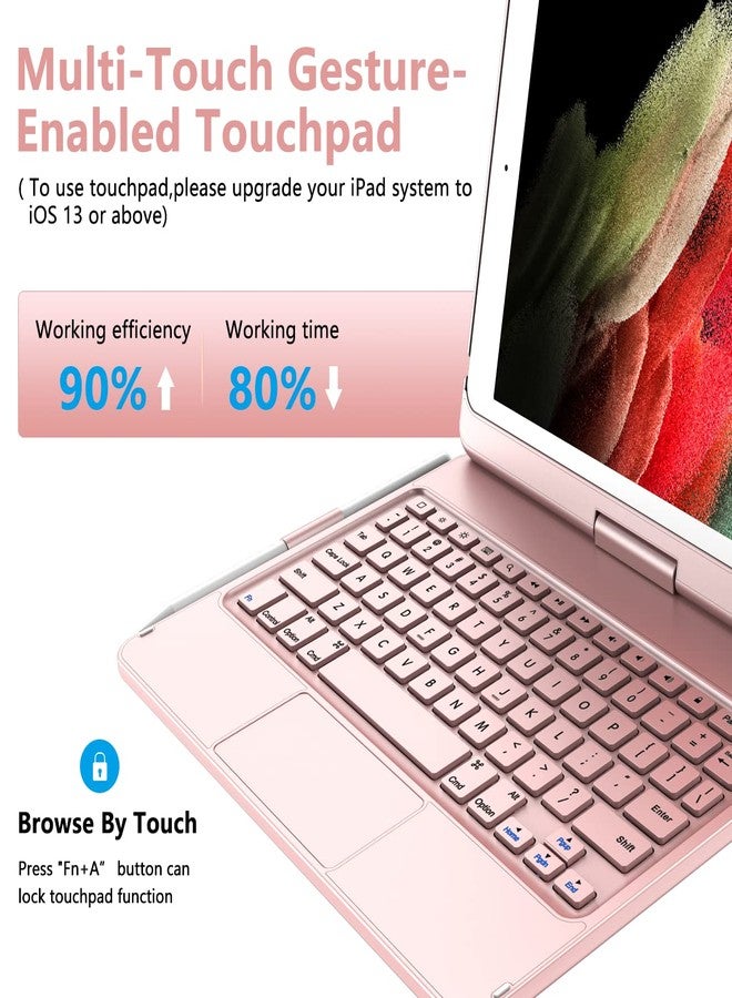TQQ Touch for iPad 9th Generation Case with Keyboard (10.2", 2021), Multi-Touch Trackpad, 360° Rotatable Protective Cover for iPad Keyboard 9th/8th/7th Gen with Pencil Holder (Rose Gold) - Image 2