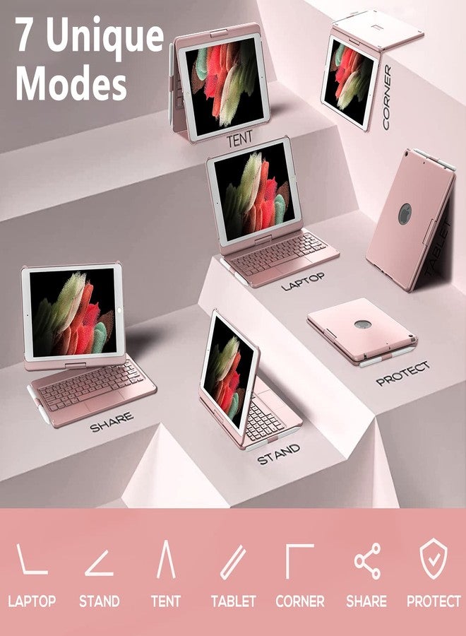 TQQ Touch for iPad 9th Generation Case with Keyboard (10.2", 2021), Multi-Touch Trackpad, 360° Rotatable Protective Cover for iPad Keyboard 9th/8th/7th Gen with Pencil Holder (Rose Gold) - Image 5