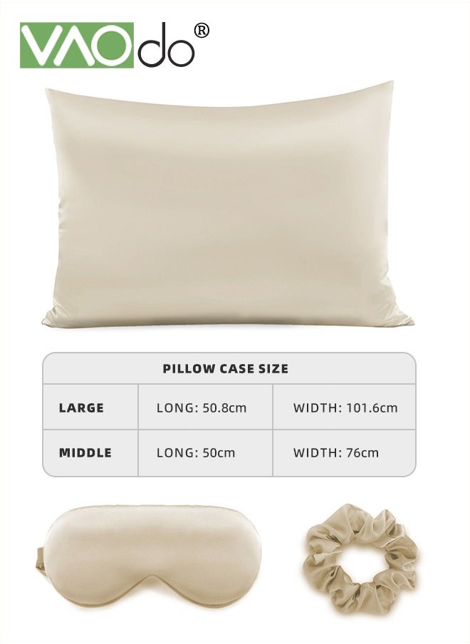 VAOdo 4PCS Pillowcase for Hair and Skin Vegan Silk Pillowcase Set 2 Satin Pillowcases 1 Eye Mask 1 Scrunchie-Luxury Sleep Set Leopard Gold  - Image 3