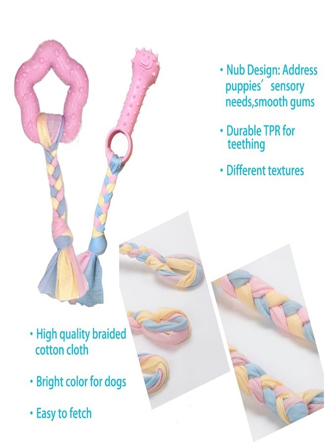 AoLaCo ألعاب AoLaCo للجراء في مرحلة التسنين، ألعاب مضغ للجراء الصغيرة، ألعاب أرنب تصدر صوتاً للجراء، جرو صغير، وردي، 4 قطع - Image 4