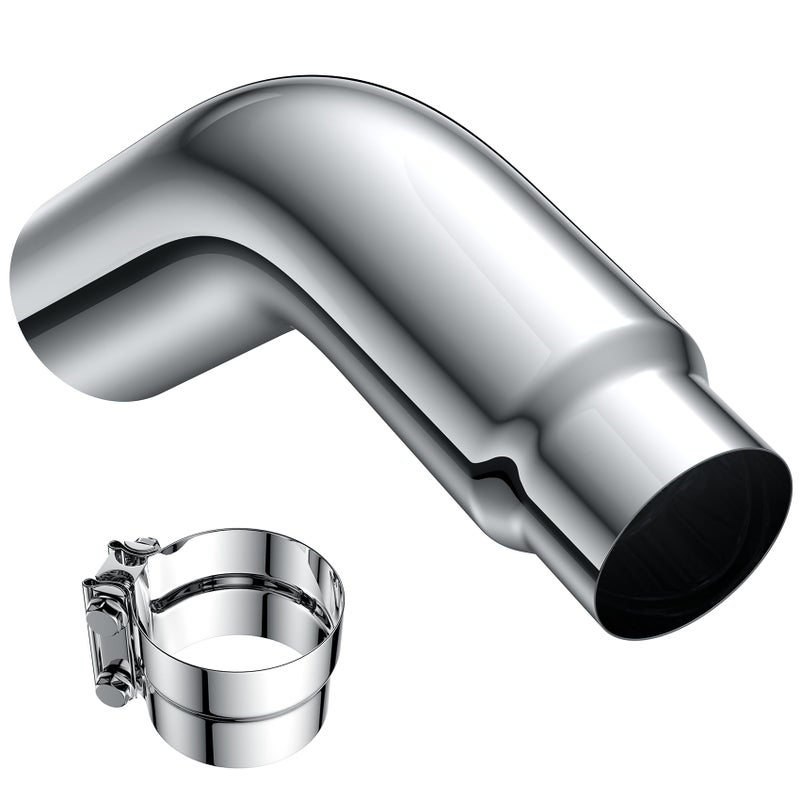 JY PERFORMANCE 5 Inch ID Diesel Exhaust Tip Elbow Tip 5 Inlet 6 Outlet 23 Long Chrome Turndown Exhaust Tip with Clamp