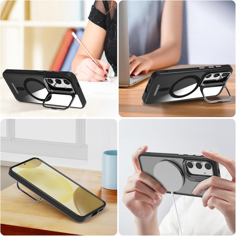 VONZEE Polycarbonate Compatible for Samsung S25 Plus 5G Case,with Wireless Charging,(Not Compatible with Magsafe)Protective Case,Built-in Stash Stand Phone Case,Scratch-Resistant Back Cover,|Black - Image 4