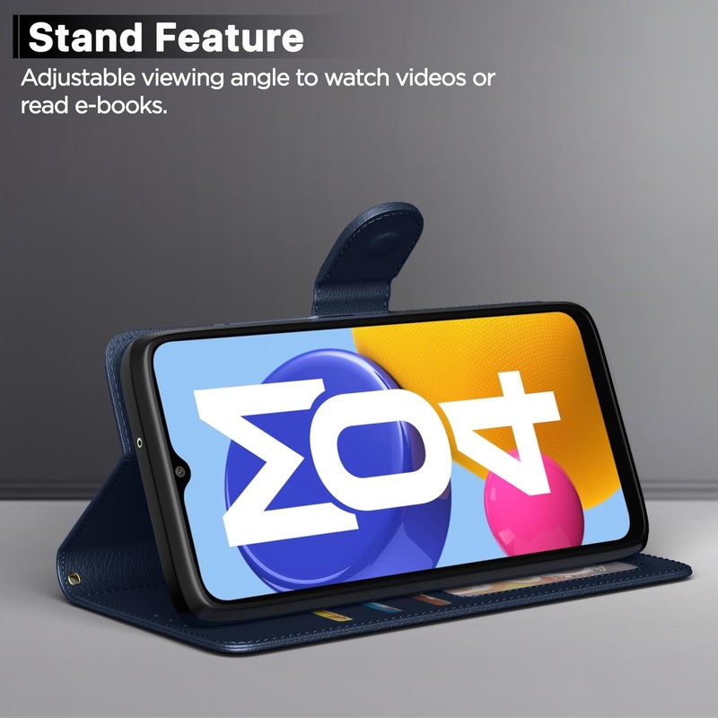 Pikkme Flip Cover Leather Finish | Inside TPU with Card Pockets | Wallet Stand and Shock Proof | Complete Protection Flip Case for Samsung Galaxy M04 / F04 / A04e(Blue) - Image 3