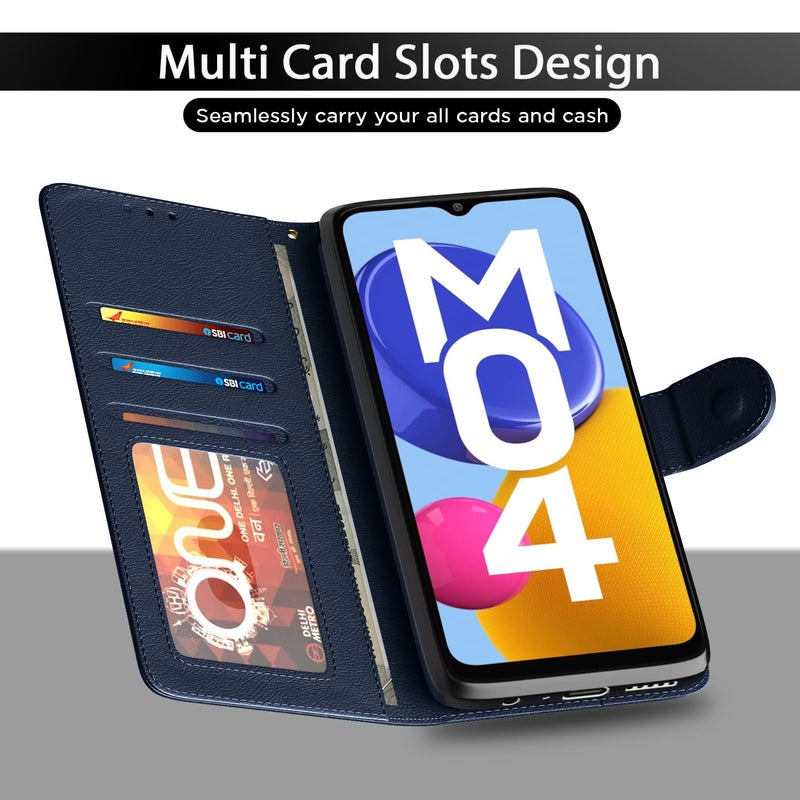 Pikkme Flip Cover Leather Finish | Inside TPU with Card Pockets | Wallet Stand and Shock Proof | Complete Protection Flip Case for Samsung Galaxy M04 / F04 / A04e(Blue) - Image 5