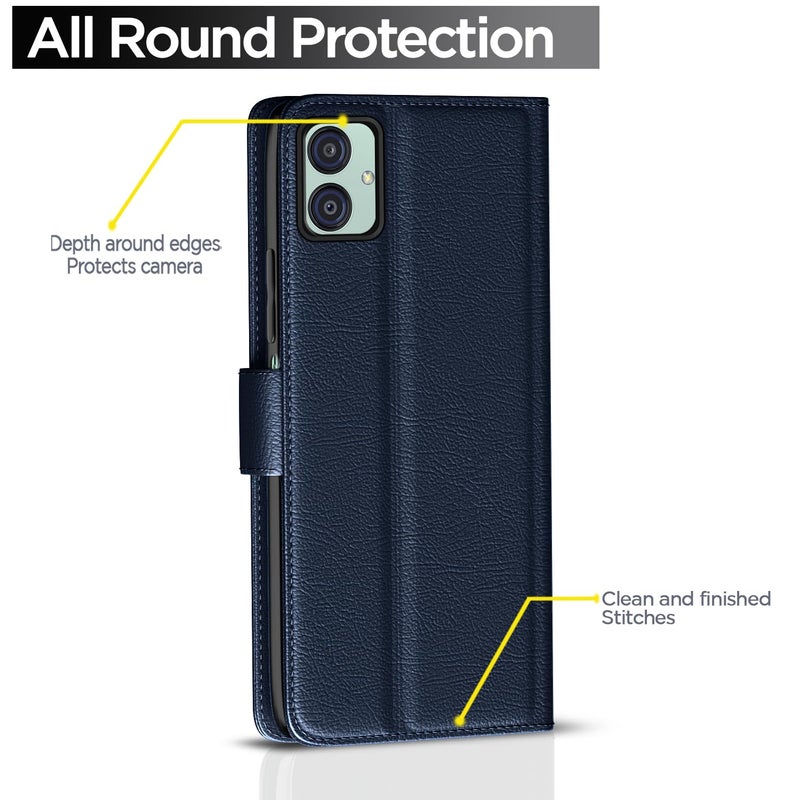 Pikkme Flip Cover Leather Finish | Inside TPU with Card Pockets | Wallet Stand and Shock Proof | Complete Protection Flip Case for Samsung Galaxy M04 / F04 / A04e(Blue) - Image 4