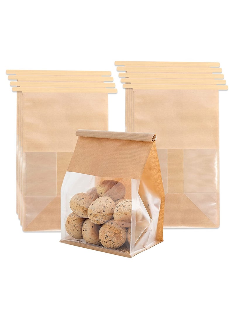 sokany 30 Pieces Bakery Bags with Window, Kraft Paper Bread Bag, Waterproof Oil Proof Toast Cookie Bags, Food Packaging Storage Pouches with Iron Wire Lock, For Candy, Cake, Sweets, Snack, Favors (Beige, Clear)  - Image 1