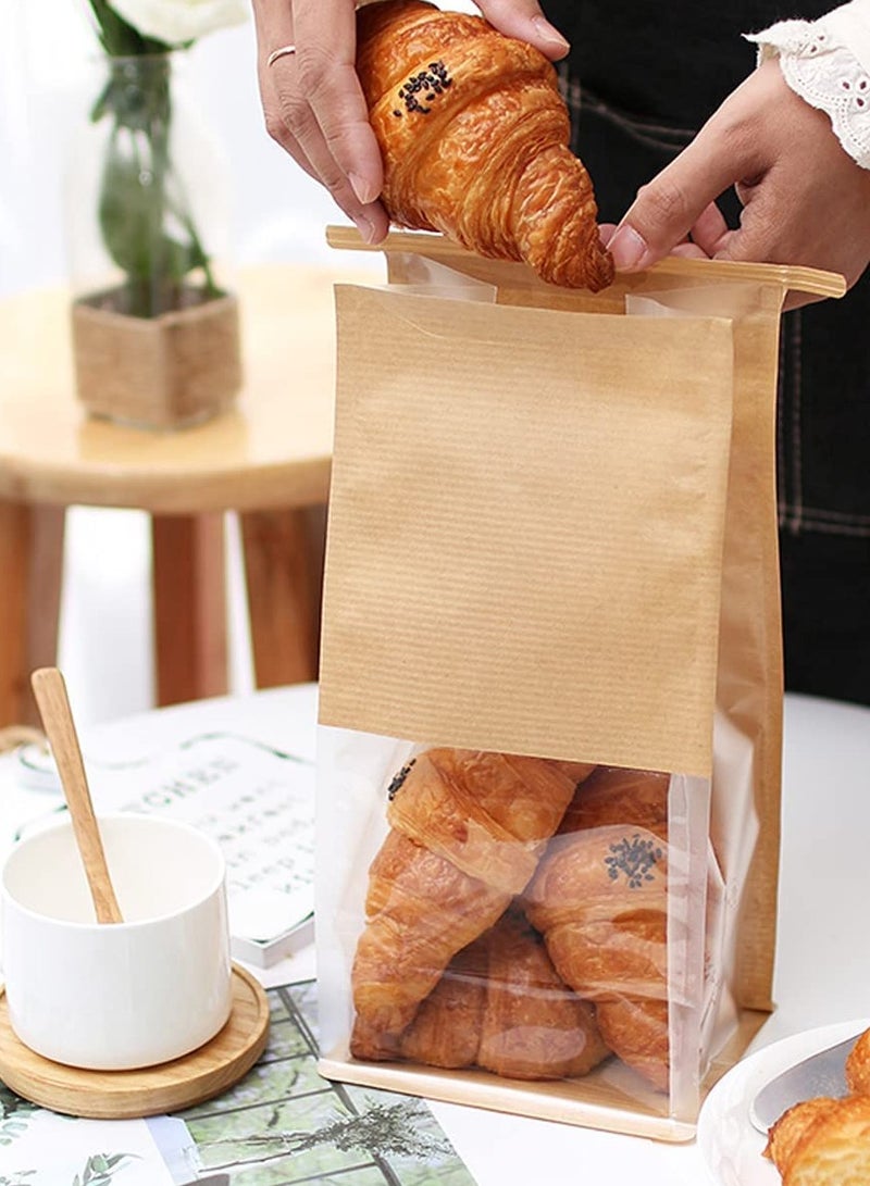 sokany 30 Pieces Bakery Bags with Window, Kraft Paper Bread Bag, Waterproof Oil Proof Toast Cookie Bags, Food Packaging Storage Pouches with Iron Wire Lock, For Candy, Cake, Sweets, Snack, Favors (Beige, Clear)  - Image 3