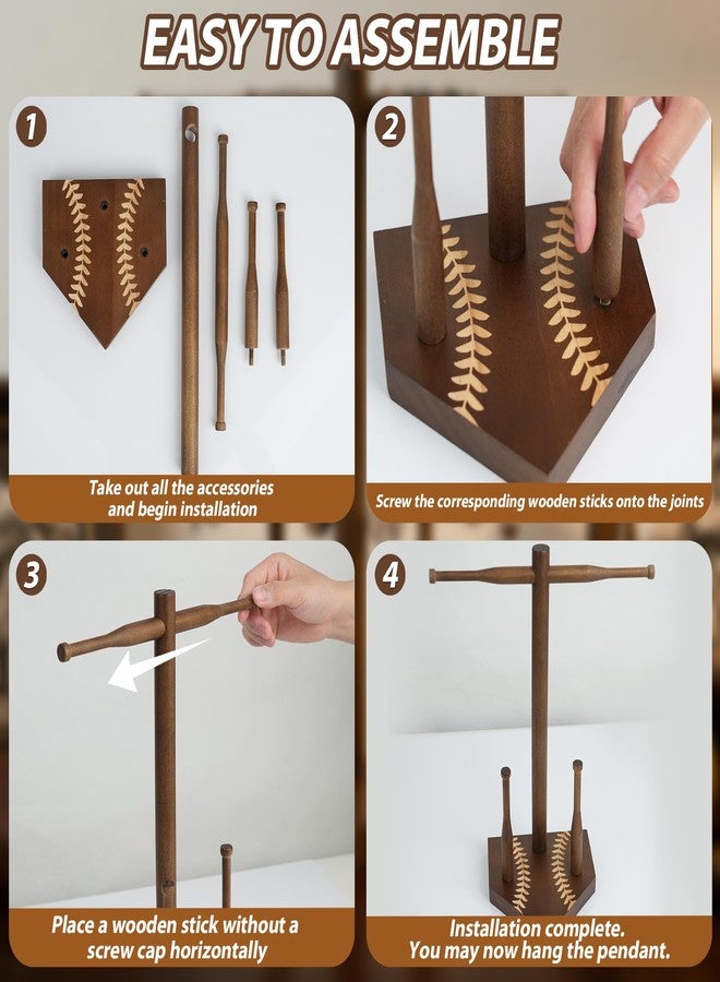 Manoai Premium Wooden Baseball Ring and Necklace Holder - Championship Ring Display Stand for Softball & Boys, Large Capacity Baseball Drip Necklace Organizer, Unique Gift for Players,Coaches,Fans - Image 5