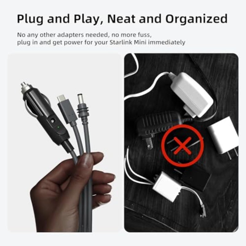 كابل بديل 3 في 1 لـ Starlink Mini USB-C، قابس DC ولاعة سجائر 12-24 فولت، كابل إمداد طاقة بطول 16.4 قدم مع حشية مقاومة للماء، متوافق مع ملحقات Starlink Mini للمركبات الترفيهية والتخييم والشاحنات - Image 3