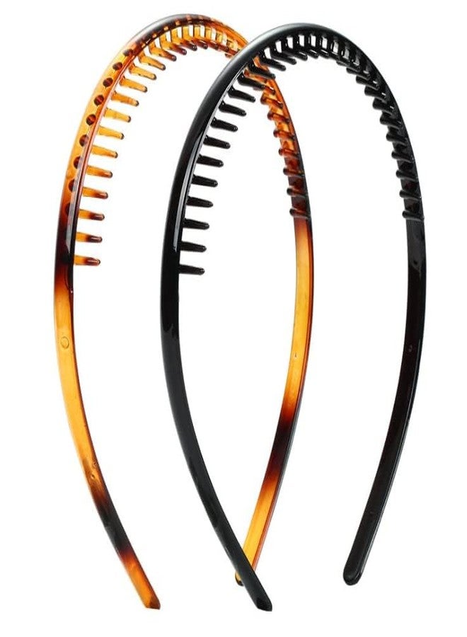AUTOWRAP 2 Fashion Plastic Headband Teeth Comb Hairband Hair Hoop Accessory for Women's Lady Girls (Black +Brown) - Image 1