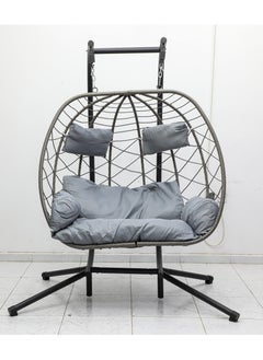 Multi Home Furniture Best Hanging swing chair MH-2011 Grey Hanging Egg Indoor Outdoor Patio Wicker Rattan Swing Chair with UV Resistant Random Washable Cushions & Iron Frame for Garden, Living Room & Backyard & (Grey)  - Image 1